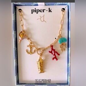 Piper K Gold Beach Nautical Charm Necklace new with box 16 inches +3 inches ext